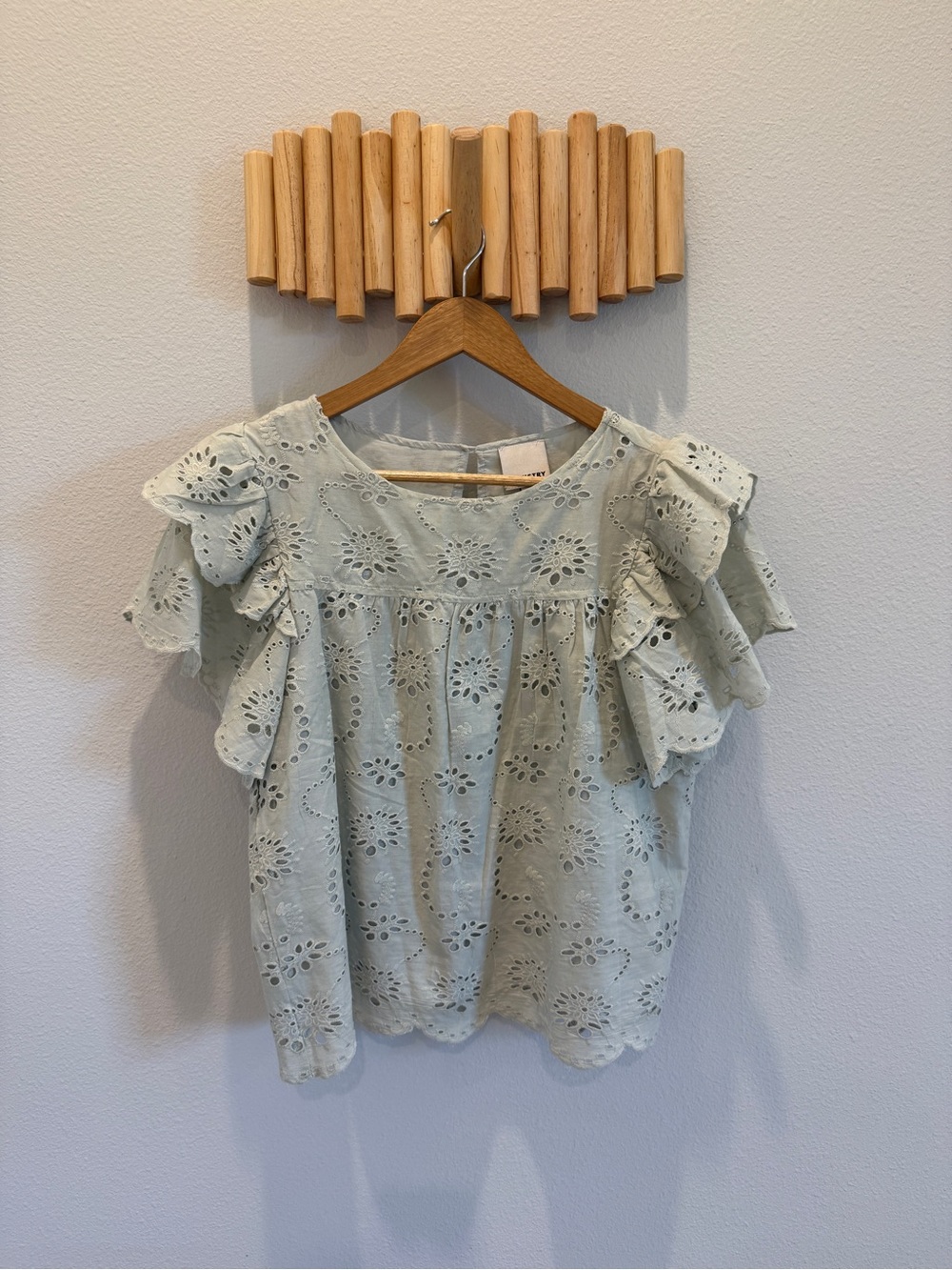 Ruffled Eyelet Blouse in Light Sage